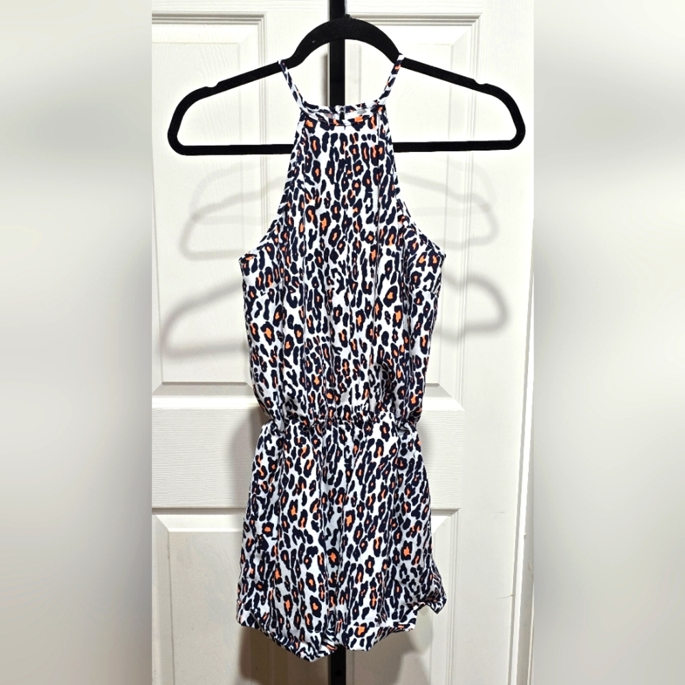 The Fifth Navy Blue & Peach Leopard Print Playsuit Romper